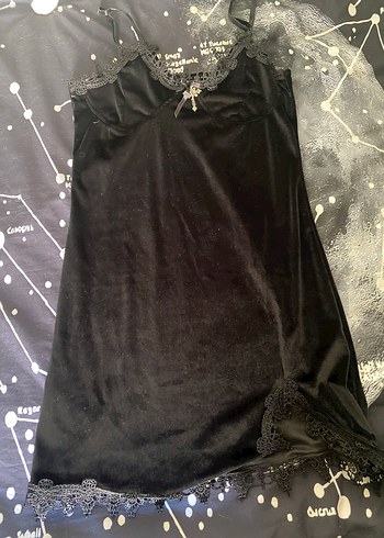 m Beden Dantel Detaylı Siyah Gotik Mini Elbise