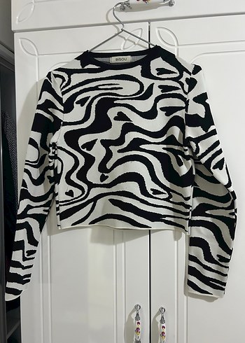 Zebra Desenli Uzun Kollu Triko Kadın Bluz - Görsel 3