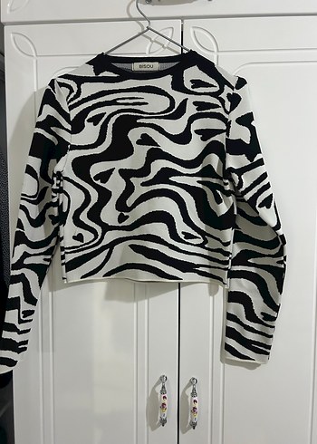 Zebra Desenli Uzun Kollu Triko Kadın Bluz - Görsel 2