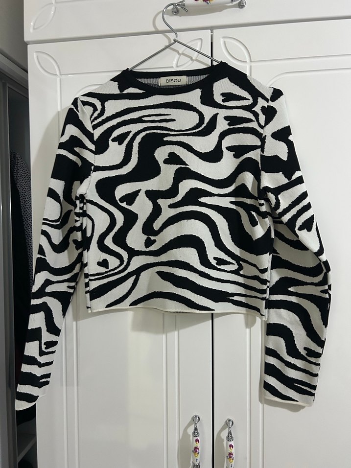 Zebra Desenli Uzun Kollu Triko Kadın Bluz - Görsel 3