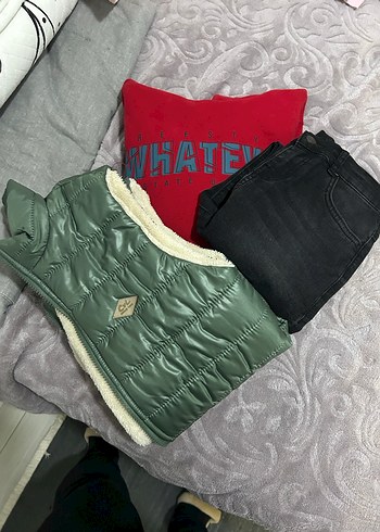 Kırmızı Erkek Sweatshirt ve Yeşil Yelek - Görsel 4