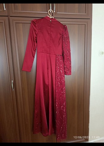 Bordo Drapeli Uzun Abiye Elbise - Görsel 5