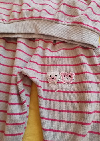 Kız Çocuk Gri Çizgili Nakışlı Eşofman Takımı - Görsel 2