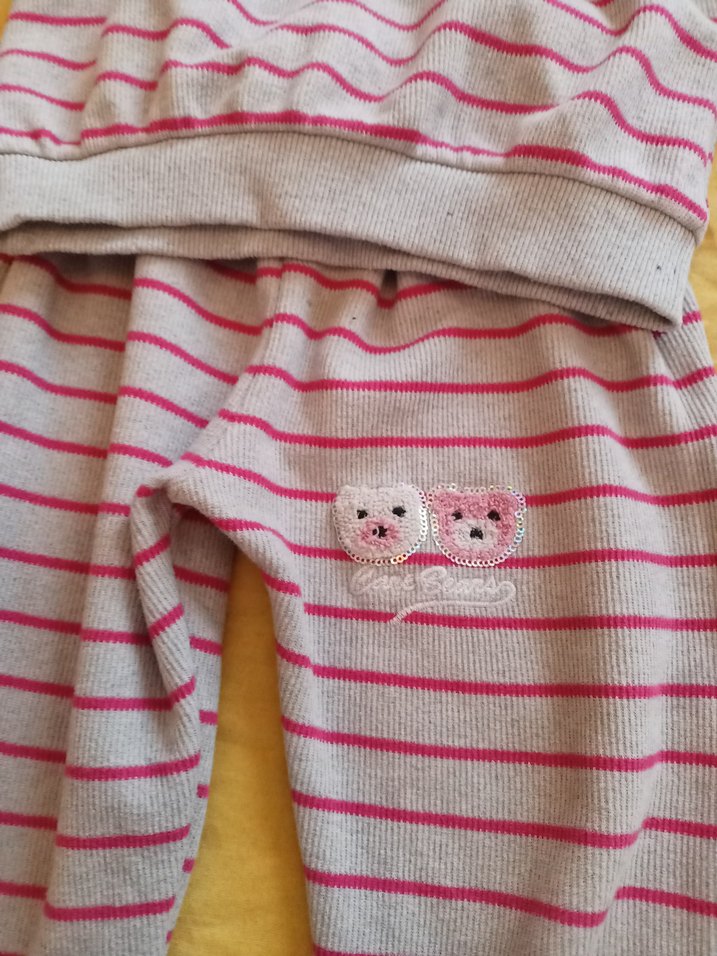 Kız Çocuk Gri Çizgili Nakışlı Eşofman Takımı - Görsel 2