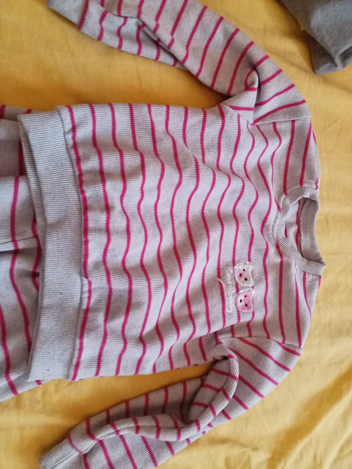 Kız Çocuk Gri Çizgili Nakışlı Eşofman Takımı - Görsel 3