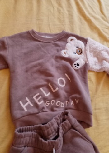 Kız Bebek Peluş Detaylı Uzun Kollu Kahverengi Takım - Görsel 2