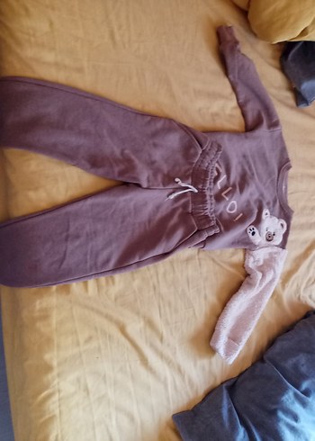 Kız Bebek Peluş Detaylı Uzun Kollu Kahverengi Takım - Görsel 3