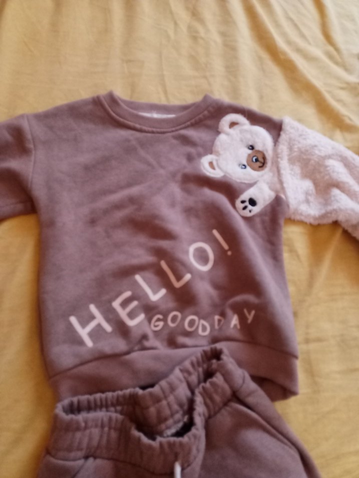 Kız Bebek Peluş Detaylı Uzun Kollu Kahverengi Takım - Görsel 2