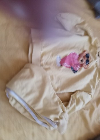 Sarı Baskılı Kız Sweatshirt ve Eşofman Takımı - Görsel 2