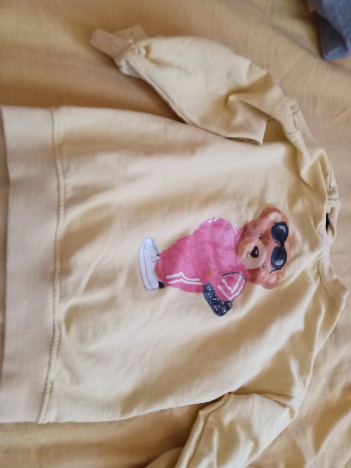 Sarı Baskılı Kız Sweatshirt ve Eşofman Takımı - Görsel 3