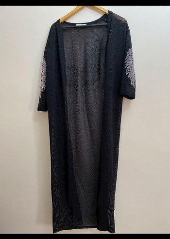 Uzun Siyah Bohem Nakışlı Kadın Kimono