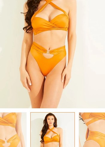 xs Beden sarı Renk Guess Sarı Parlak Kemerli Kadın Bikini Altı