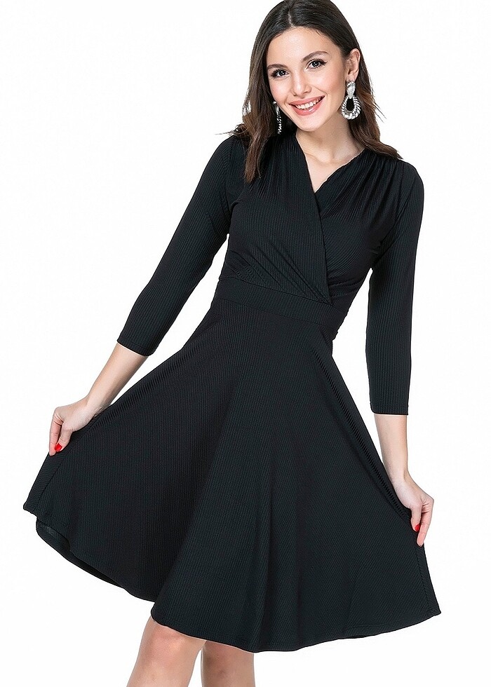 Kruvaze kaşkorse elbise - Görsel 2