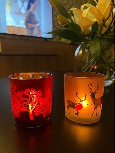 Geyik temalı 2?li bardak mum - Görsel 2