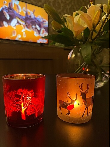 Geyik temalı 2?li bardak mum - Görsel 4