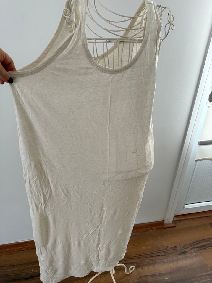 Bej Keten Salaş Uzun Elbise - Görsel 2