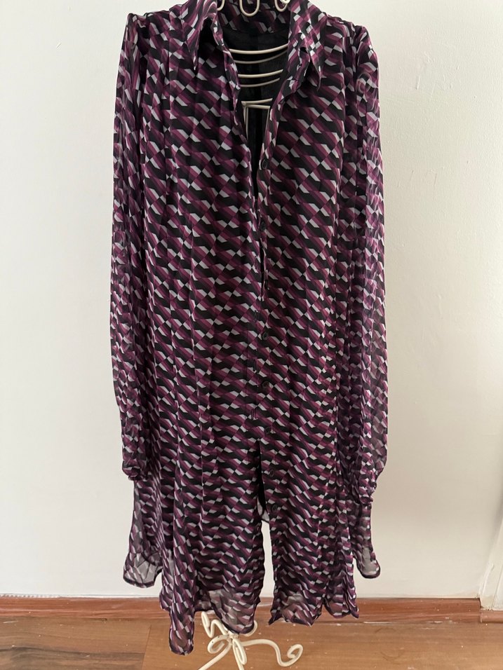 Parlak Mor Fırfırlı V Yaka Mini Elbise - Görsel 3