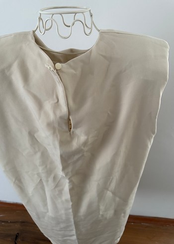 Bej Keten, Kolsuz, Vatkalı elbise - Görsel 2