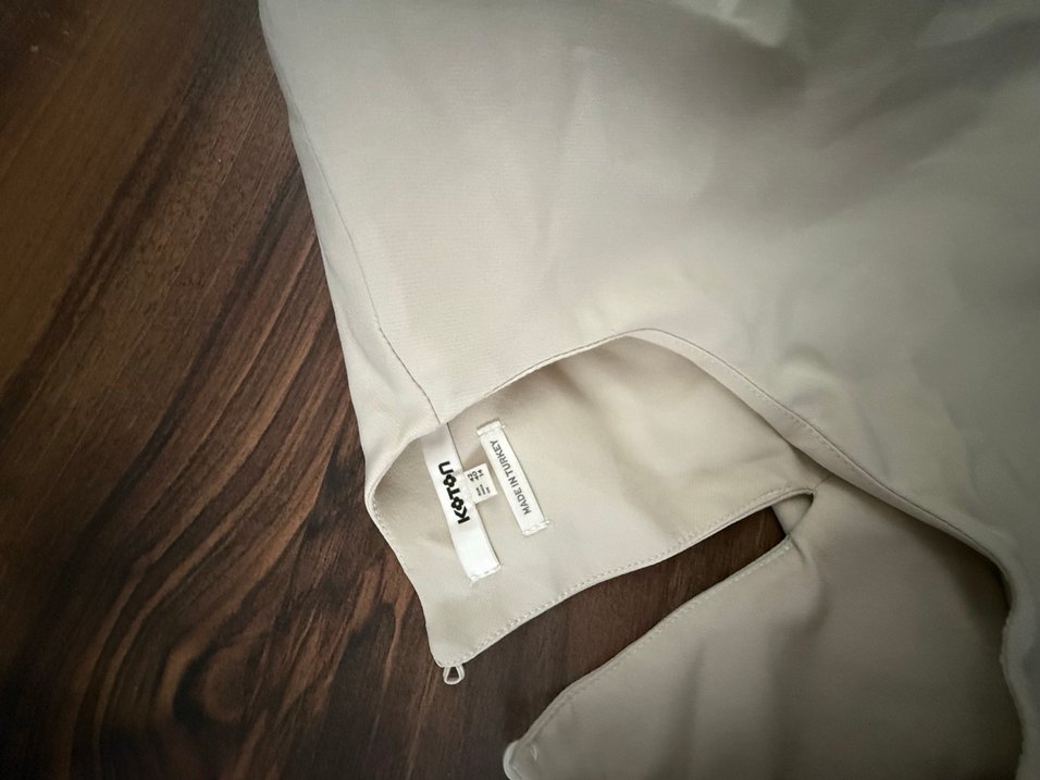 Bej Keten, Kolsuz, Vatkalı elbise - Görsel 4