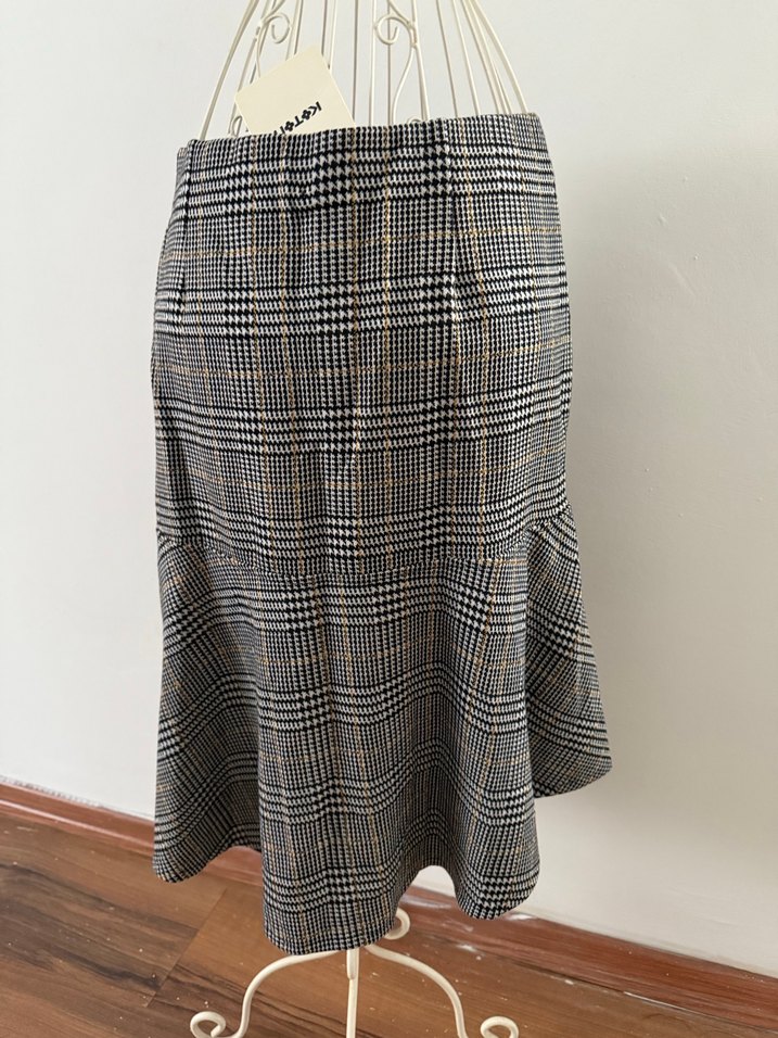 Pileli, Simetrik, Ekose Desenli Eteği - Görsel 3