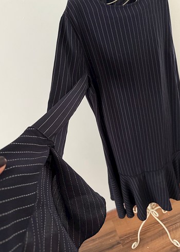 Kadın Lacivert Çizgili Uzun Elbise - Görsel 3