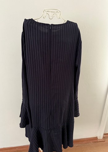 Kadın Lacivert Çizgili Uzun Elbise - Görsel 2