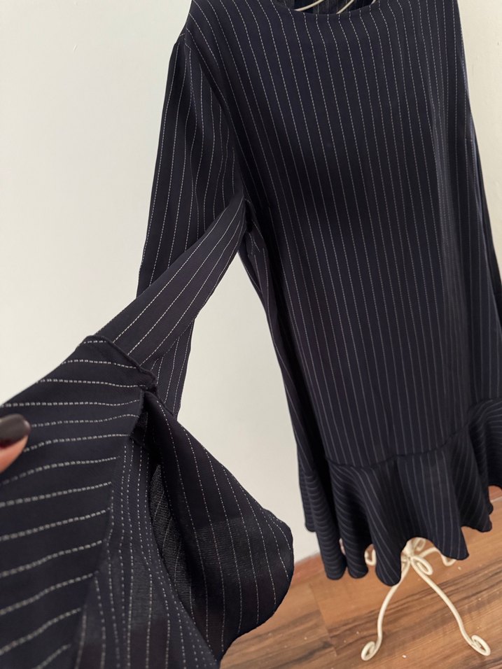 Kadın Lacivert Çizgili Uzun Elbise - Görsel 3