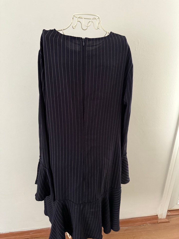 Kadın Lacivert Çizgili Uzun Elbise - Görsel 2