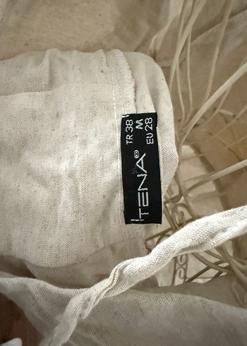 V Yaka Keten Bej Bohem Bluz - Görsel 5