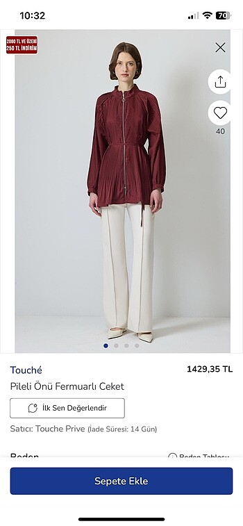 m Beden Touche bordo piliseli ceket