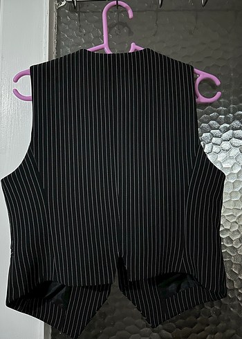 Düğmeli Siyah Çizgili Kadın Yelek - Görsel 3