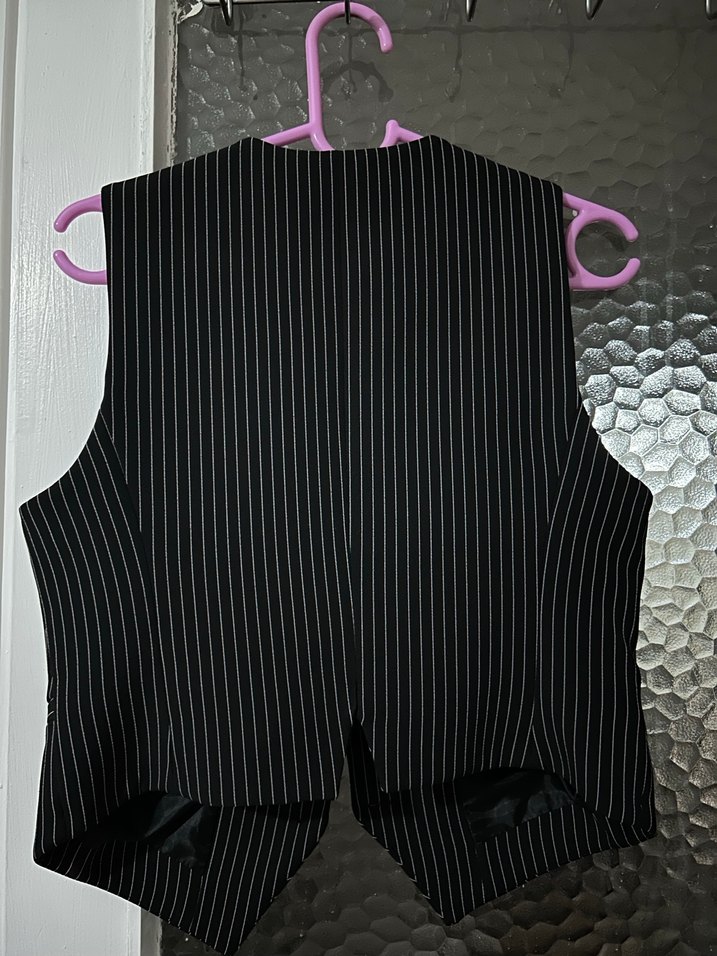 Düğmeli Siyah Çizgili Kadın Yelek - Görsel 3