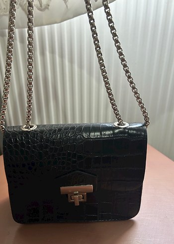 Siyah Deri Yılan Desenli Kadın Çanta - Görsel 5