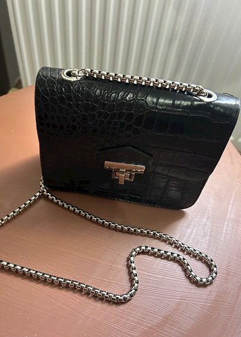 Siyah Deri Yılan Desenli Kadın Çanta - Görsel 2