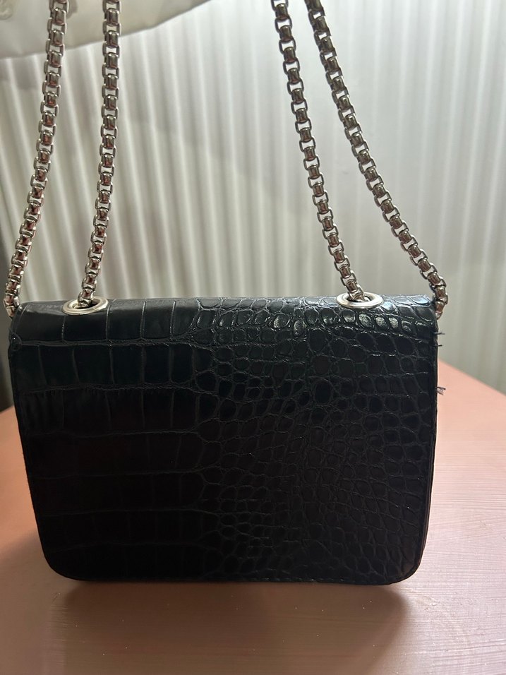 Siyah Deri Yılan Desenli Kadın Çanta - Görsel 3