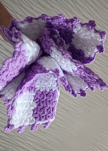 Mor Beyaz Örgü Banyo lifi - Görsel 2