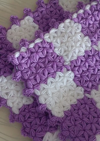 Mor Beyaz Örgü Banyo lifi - Görsel 3