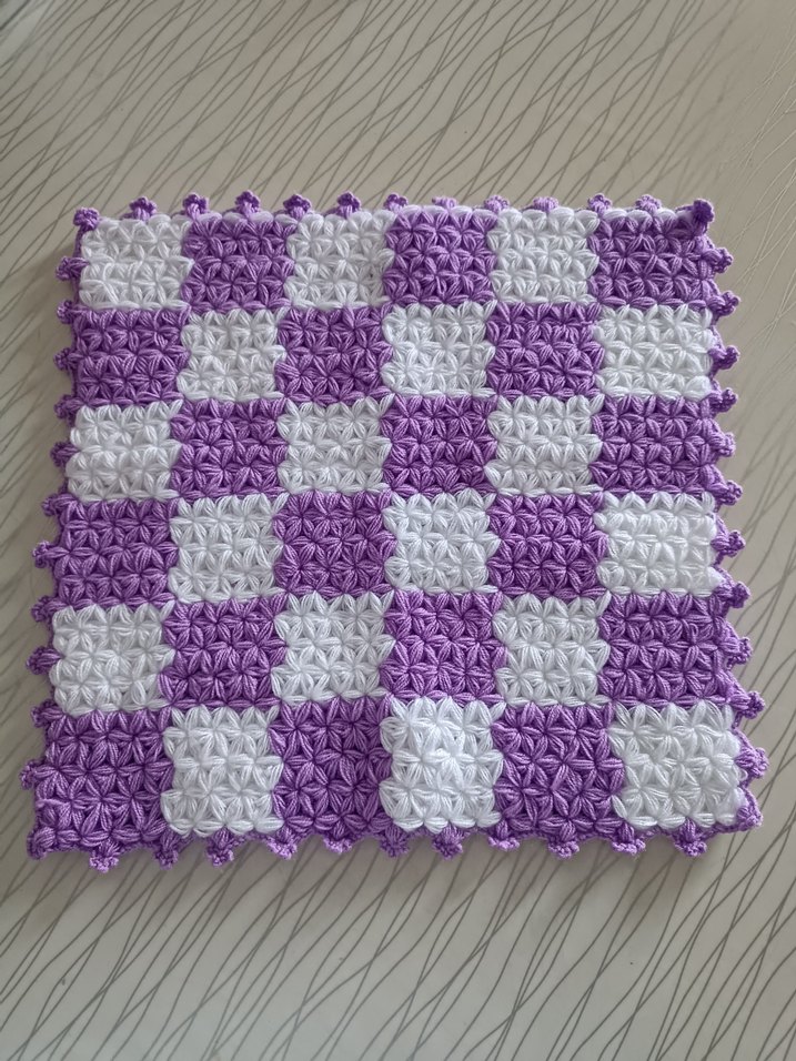 Mor Beyaz Örgü Banyo lifi - Görsel 4