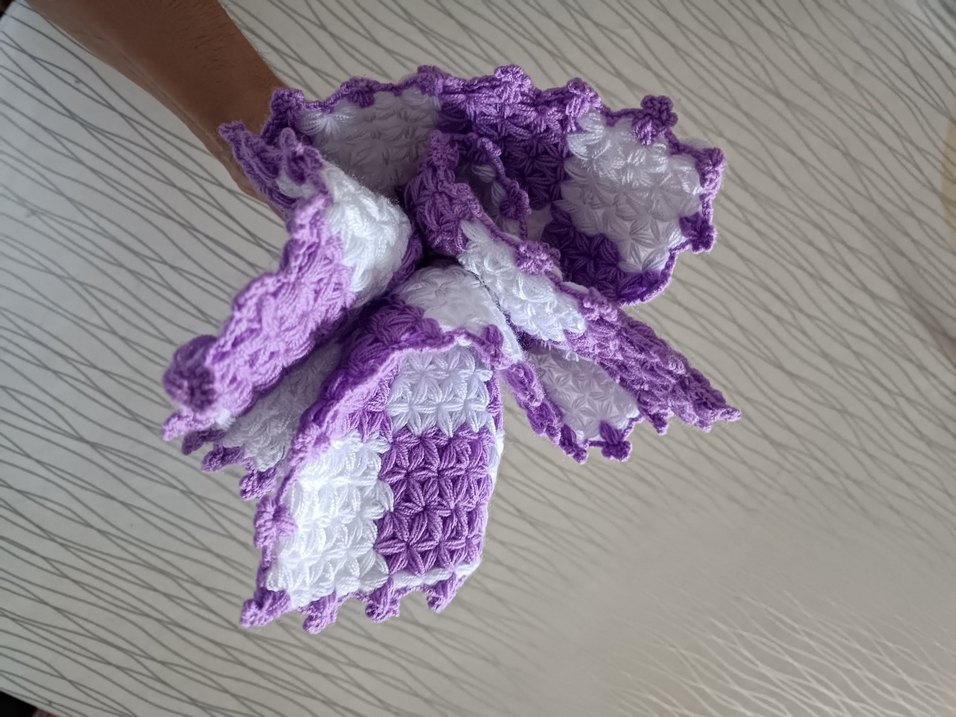 Mor Beyaz Örgü Banyo lifi - Görsel 2