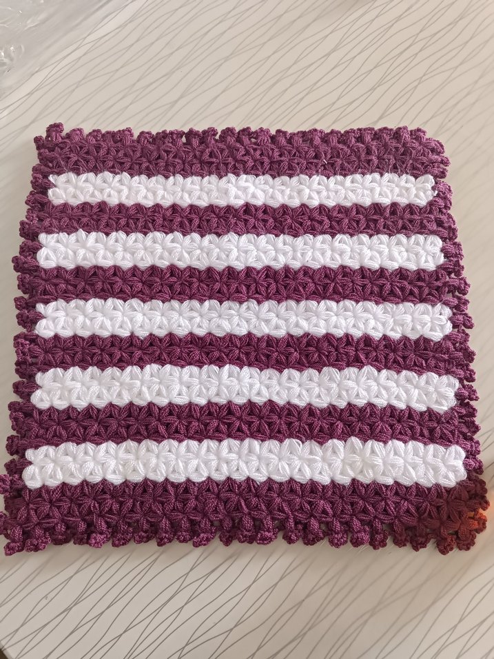 Mor Beyaz Örgü Banyo lifi - Görsel 4