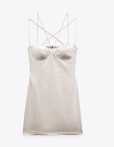 Zara Zara krem saten elbise