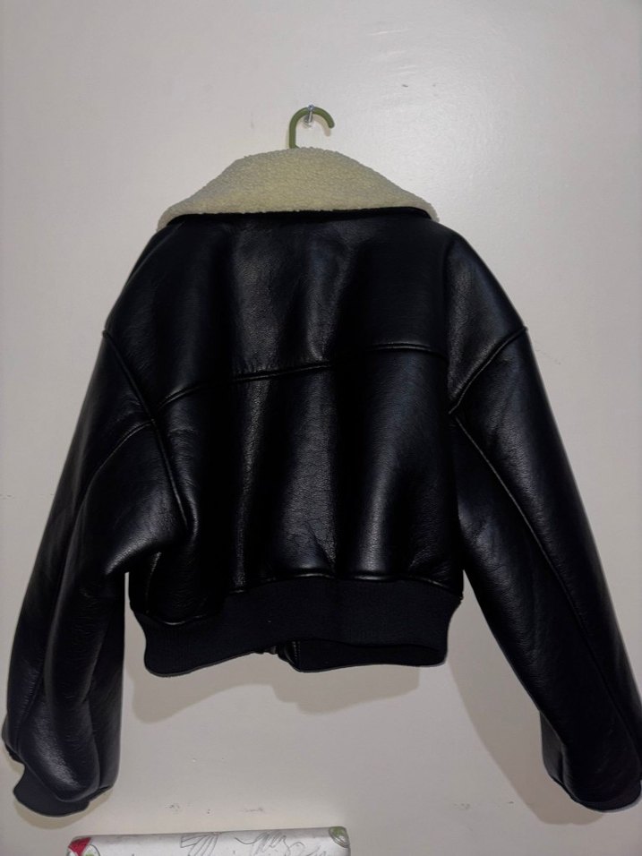 Kürk Detaylı Siyah Deri Kadın Ceket - Görsel 3