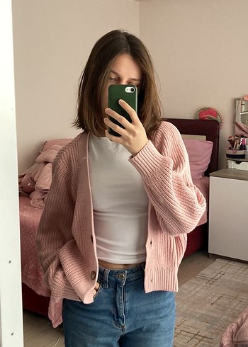 Stradivarius Düğmeli Pembe Örgü Kadın Hırka