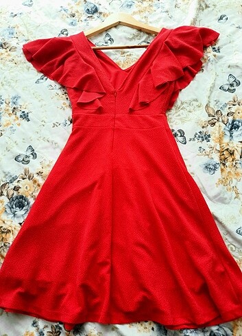xs Beden Parlak Kırmızı Elbise 