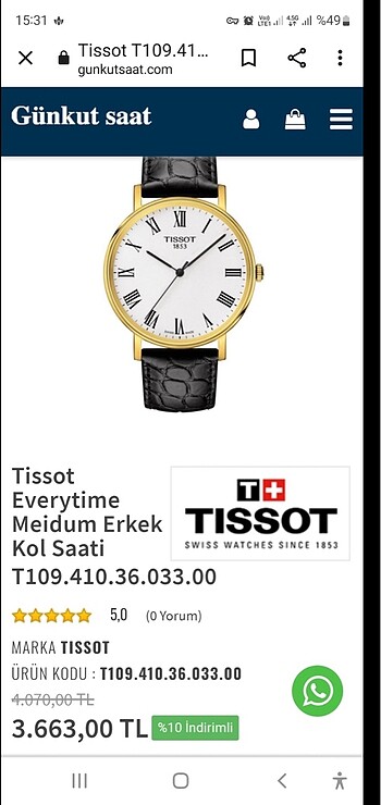 Tissot Tissot saat orjinal ambalajından çıkmadı