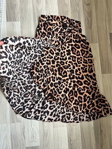 Mango Leopar desenli midi etek