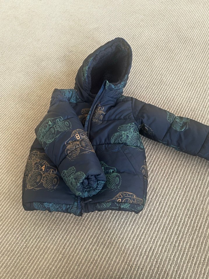 Kapüşonlu Peluş Astarlı Baskılı Erkek Çocuk Mont - Görsel 2