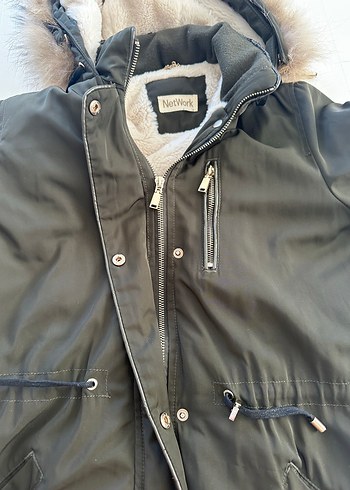 Neteork yeşil Kadın Midi Kaban, Kürklü Kapüşonlu, Salaş Kesim - Görsel 10