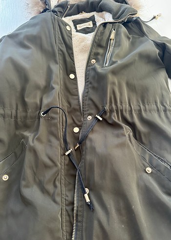 Neteork yeşil Kadın Midi Kaban, Kürklü Kapüşonlu, Salaş Kesim - Görsel 7