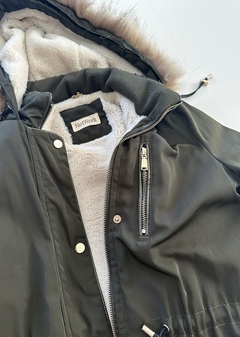 Neteork yeşil Kadın Midi Kaban, Kürklü Kapüşonlu, Salaş Kesim - Görsel 8